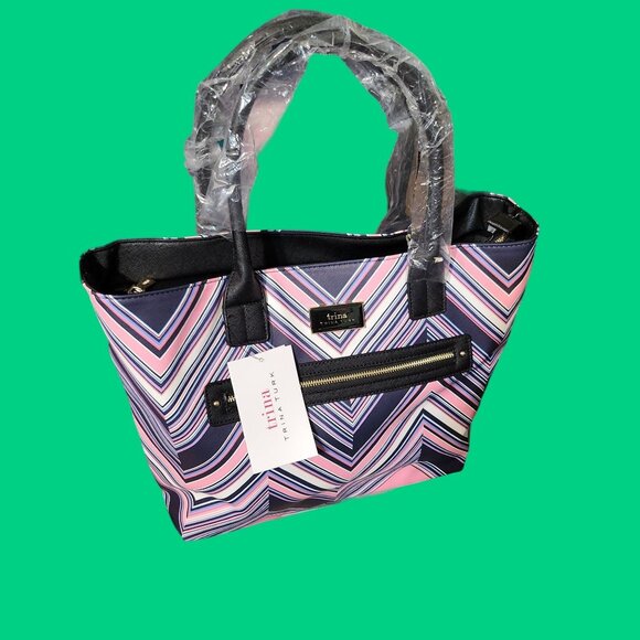 NWT Trina Turk Tote Colorful Designer Chic Style Chevon Stripped Detachable Stra - Picture 1 of 4